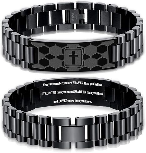 Graduation Gifts for Him Bracelets for Men Boys Soccer Cross Bracelet Masculine Stainless Steel Watch Band Engraved Bible Verse Baptism Christian Jewelry Graduation Gifts in Kuwait