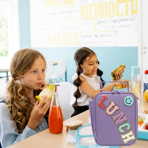 Insulated Lunch Bag for Women Girl Teen large Insulated Kid Lunch Bag,Large Reusable Cute Cooler Bag for School Work Picnic,Purple Alphabet in Saudi Arabia
