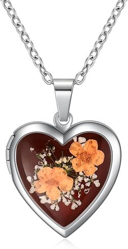 Rnivida Flowers Heart Locket Necklace for Women, Hold Photo Pictures Locket, 18 Inches in Saudi Arabia