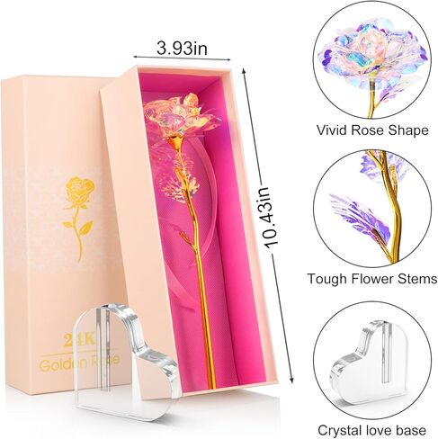 Beferr Gifts for Women Mom Galaxy Rose Glass Crystal Flowers with Heart-Shaped Base Eternal Roses Forever Flowers Mother's Birthday Gifts for Grandma Daughters Wife Sister Kids in Kuwait