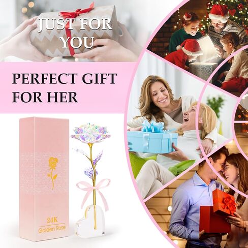 Beferr Gifts for Women Mom Galaxy Rose Glass Crystal Flowers with Heart-Shaped Base Eternal Roses Forever Flowers Mother's Birthday Gifts for Grandma Daughters Wife Sister Kids in Kuwait