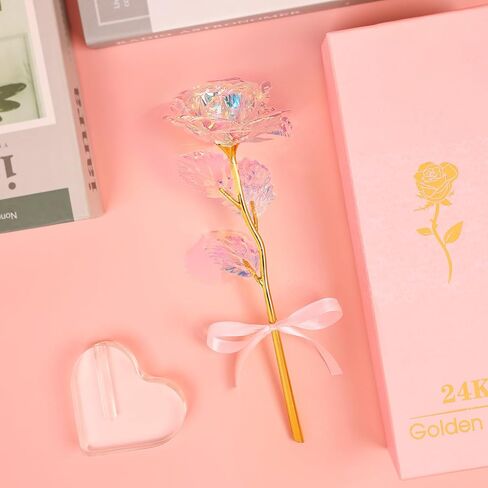 Beferr Gifts for Women Mom Galaxy Rose Glass Crystal Flowers with Heart-Shaped Base Eternal Roses Forever Flowers Mother's Birthday Gifts for Grandma Daughters Wife Sister Kids in Kuwait