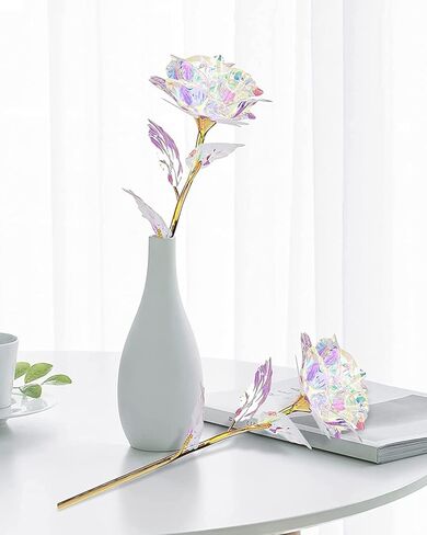 Beferr Gifts for Women Mom Galaxy Rose Glass Crystal Flowers with Heart-Shaped Base Eternal Roses Forever Flowers Mother's Birthday Gifts for Grandma Daughters Wife Sister Kids in Kuwait