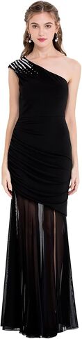 Angel-fashions Women's One Shoulder Beading Ruched Transparent Cocktail Dress in Kuwait