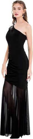 Angel-fashions Women's One Shoulder Beading Ruched Transparent Cocktail Dress in Kuwait