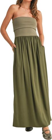 MISSACTIVER Womens Summer Drop Waist Flowy Patchwork Strapless Maxi Tube Dress Off Shoulder Casual Bandeau Tank Dress in Saudi Arabia