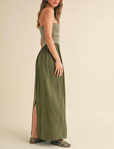 MISSACTIVER Womens Summer Drop Waist Flowy Patchwork Strapless Maxi Tube Dress Off Shoulder Casual Bandeau Tank Dress in Saudi Arabia