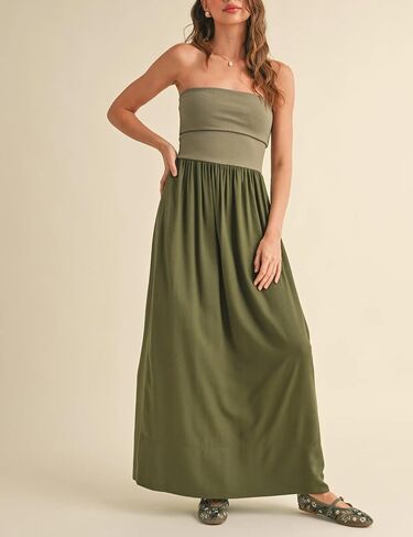 MISSACTIVER Womens Summer Drop Waist Flowy Patchwork Strapless Maxi Tube Dress Off Shoulder Casual Bandeau Tank Dress in Saudi Arabia