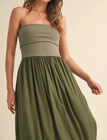 MISSACTIVER Womens Summer Drop Waist Flowy Patchwork Strapless Maxi Tube Dress Off Shoulder Casual Bandeau Tank Dress in Saudi Arabia