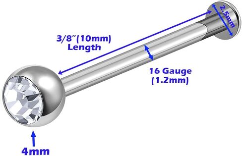 4Pcs Steel 16g 5/16 8mm labret Monroe Piercing Jewelry Tragus Cartilage Lip Medusa 2.5mm Round 4mm CL RO FU LSI Crystal M6410 in Saudi Arabia