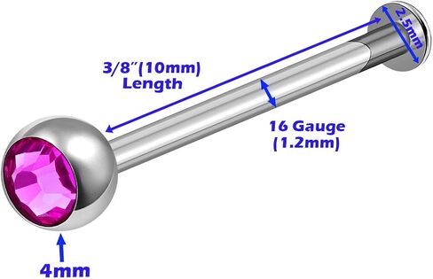 4Pcs Steel 16g 5/16 8mm labret Monroe Piercing Jewelry Tragus Cartilage Lip Medusa 2.5mm Round 4mm CL RO FU LSI Crystal M6410 in Saudi Arabia