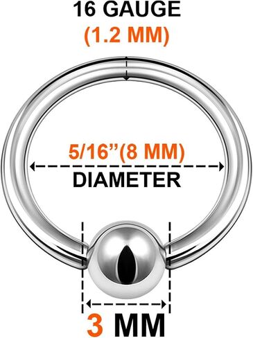 KJM Fashion 6PCS Anodized Black Captive Bead Hoop 14g 3/8 10mm 4mm Ball Cartilage Tragus Nose Earrings Eyebrow Piercing Jewelry 6560 in Kuwait