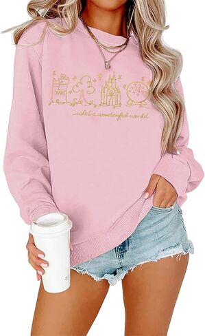 FRYAID Magic Kingdom Sweatshirts Women Funny Embroidered Magical World Castle Shirt Family Holiday Long Sleeve Pullover Tops in Saudi Arabia