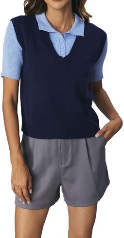 SOLY HUX Women's Sleeveless V Neck Sweater Vest Trendy Pullover Knitwear Tank Tops in Saudi Arabia
