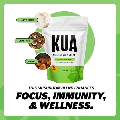 Organic Mushroom Coffee Focus and Gut Support with Immunity and Mood Booster Effects | Healthy and Organic Lion's Mane, Turkey Tail, Chaga Mushroom | 30 Servings of Instant Arabica Coffee in Saudi Arabia