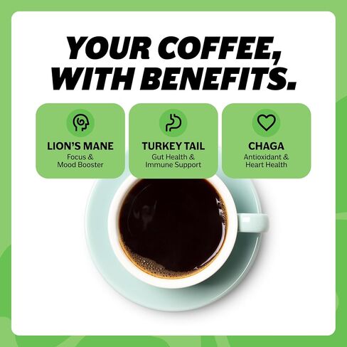 Organic Mushroom Coffee Focus and Gut Support with Immunity and Mood Booster Effects | Healthy and Organic Lion's Mane, Turkey Tail, Chaga Mushroom | 30 Servings of Instant Arabica Coffee in Saudi Arabia