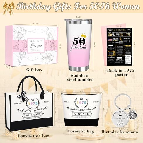 50th Birthday Gifts for Women Her, Funny Birthday Gifts for 50 Year Old Woman, Unique 50 Fabulous 1975 Tote Bag Set, Happy 50th BirthdayGift Basket for Her Mom Sister Friend Wife in Saudi Arabia