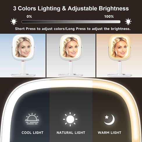 Mocado Makeup Mirror with Lights, 1X/20X Magnifying Mirror with Light, Vanity Mirror with 3 Colors Lights, Height Adjustable Lighted Makeup Mirror, Double Sided 360°Rotation, Memory Function (White) in Saudi Arabia