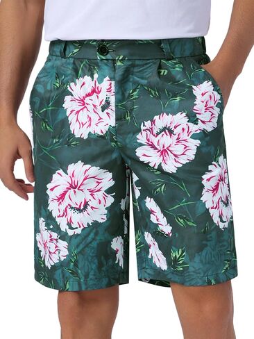 Lars Amadeus Floral Printed Shorts for Men's Flat Front Button Down Zipper Business Flower Short Pants in Saudi Arabia