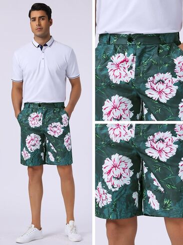 Lars Amadeus Floral Printed Shorts for Men's Flat Front Button Down Zipper Business Flower Short Pants in Saudi Arabia