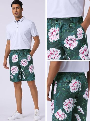 Lars Amadeus Floral Printed Shorts for Men's Flat Front Button Down Zipper Business Flower Short Pants in Saudi Arabia