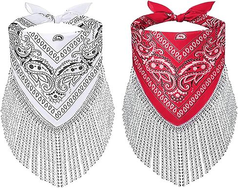Holiberty Rhinestone Fringe Bandana Mask Paisley Western Cowboy Sqaure Scarf Head Wrap Disco Rave Party Bachelorette Bandanas in Saudi Arabia