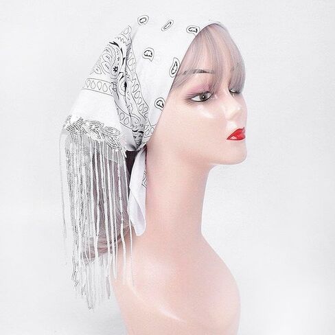 Holiberty Rhinestone Fringe Bandana Mask Paisley Western Cowboy Sqaure Scarf Head Wrap Disco Rave Party Bachelorette Bandanas in Saudi Arabia
