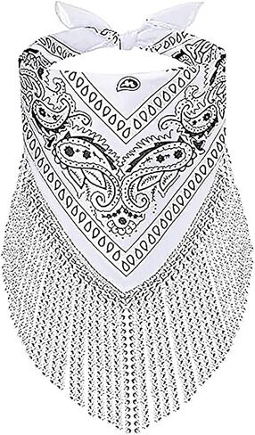 Holiberty Rhinestone Fringe Bandana Mask Paisley Western Cowboy Sqaure Scarf Head Wrap Disco Rave Party Bachelorette Bandanas in Saudi Arabia