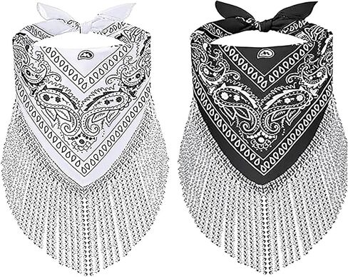 Holiberty Rhinestone Fringe Bandana Mask Paisley Western Cowboy Sqaure Scarf Head Wrap Disco Rave Party Bachelorette Bandanas in Saudi Arabia