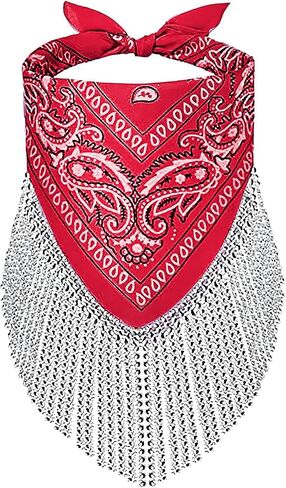 Holiberty Rhinestone Fringe Bandana Mask Paisley Western Cowboy Sqaure Scarf Head Wrap Disco Rave Party Bachelorette Bandanas in Saudi Arabia