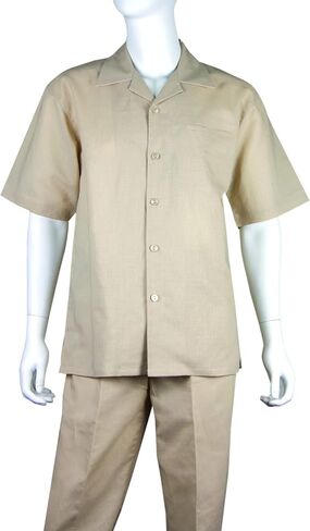 Adam Baker Men's 2-Piece (Long Pants and Short Sleeve Shirt) Linen-Cotton Blend Walking Suit Set in Saudi Arabia