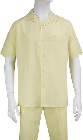 Adam Baker Men's 2-Piece (Long Pants and Short Sleeve Shirt) Linen-Cotton Blend Walking Suit Set in Saudi Arabia