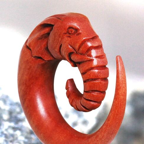 Covet Jewelry Pair of Organic Sawo Wood Elephant Head Spiral Taper in Saudi Arabia