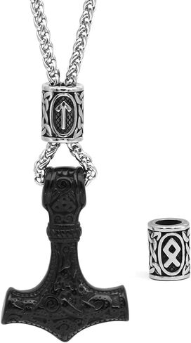 GuoShuang Viking Thor Hammer Mjolnir Necklace for Men Rune Amulet noridc Jewelry Viking Gift for Men (Silver) in Saudi Arabia