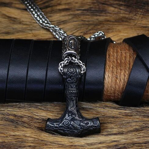 GuoShuang Viking Thor Hammer Mjolnir Necklace for Men Rune Amulet noridc Jewelry Viking Gift for Men (Silver) in Saudi Arabia