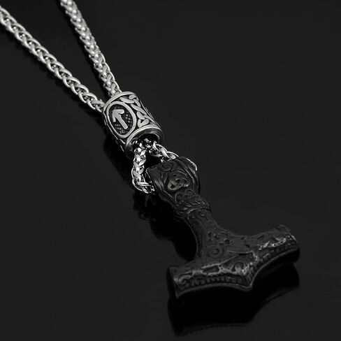 GuoShuang Viking Thor Hammer Mjolnir Necklace for Men Rune Amulet noridc Jewelry Viking Gift for Men (Silver) in Saudi Arabia