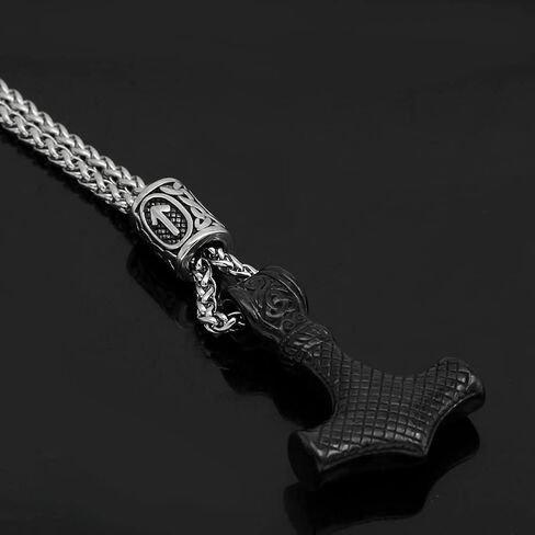 GuoShuang Viking Thor Hammer Mjolnir Necklace for Men Rune Amulet noridc Jewelry Viking Gift for Men (Silver) in Saudi Arabia