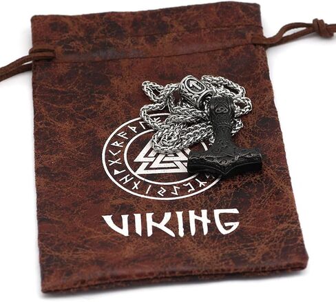 GuoShuang Viking Thor Hammer Mjolnir Necklace for Men Rune Amulet noridc Jewelry Viking Gift for Men (Silver) in Saudi Arabia