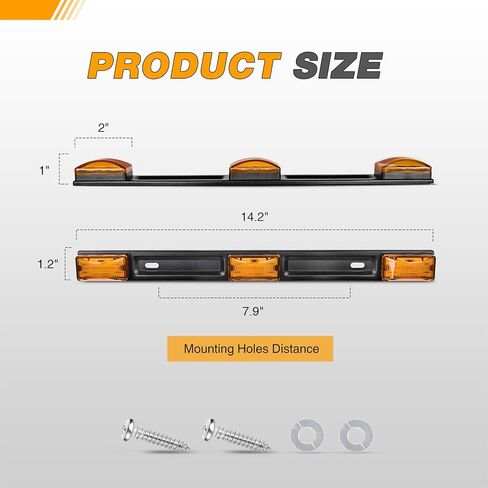 Gooacc 9led Marker ID BAR 1PC 14.2inch Amber Trailer Trailer Impler Imploor Lights Bracket Stainless Steel Bracket IP67 in Kuwait