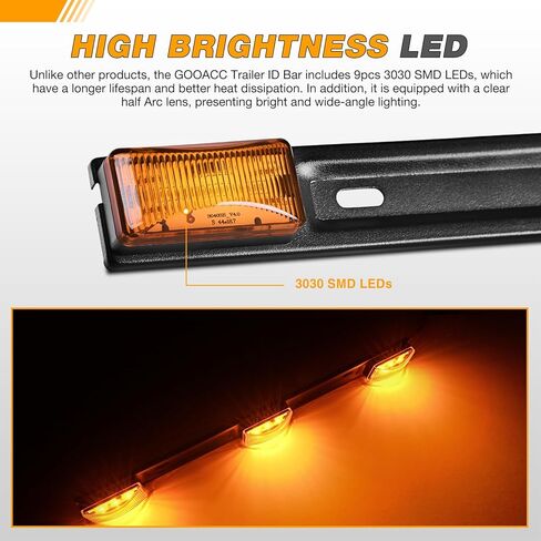Gooacc 9led Marker ID BAR 1PC 14.2inch Amber Trailer Trailer Impler Imploor Lights Bracket Stainless Steel Bracket IP67 in Kuwait