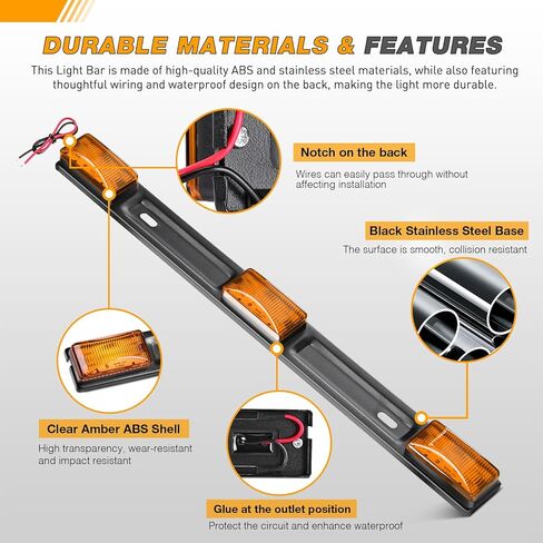 Gooacc 9led Marker ID BAR 1PC 14.2inch Amber Trailer Trailer Impler Imploor Lights Bracket Stainless Steel Bracket IP67 in Kuwait