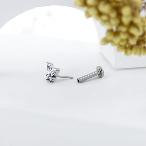 1pcs 14k غضروف الذهب الأبيض حلق للنساء ، 16g مسطحة الظهر المسطحة في ، الفراشة tragus helix labret stud مجوهرات ثقب المجوهرات in Saudi Arabia