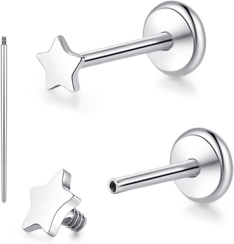 limerencia 18G Pure Titanium Body Piercing Jewelry, G23 Hypoallergenic Flat Back Internally Threaded Tragus Helix Cartilage Conch Medusa Lip Labret Piercing Stud Earrings for Women Men in Saudi Arabia