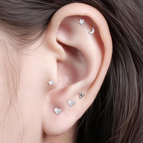 limerencia 18G Pure Titanium Body Piercing Jewelry, G23 Hypoallergenic Flat Back Internally Threaded Tragus Helix Cartilage Conch Medusa Lip Labret Piercing Stud Earrings for Women Men in Saudi Arabia