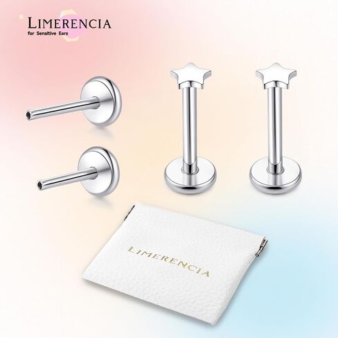 limerencia 18G Pure Titanium Body Piercing Jewelry, G23 Hypoallergenic Flat Back Internally Threaded Tragus Helix Cartilage Conch Medusa Lip Labret Piercing Stud Earrings for Women Men in Saudi Arabia