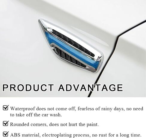 2 PCS Car Hood Vent Trim, Waterproof Stylish Vehicle Air Flow Fender Side Vent Decor Sticker, Durable Car Air Flow Intake Hole Stickers, Car Exterior Decorative Accessories (White) in Saudi Arabia
