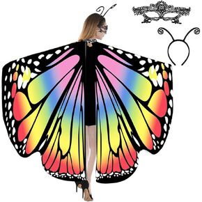 Halloween Costume Butterfly Wings Shawl for Women Fairy Adult Soft Butterfly Wings Ladies Cape Rainbow