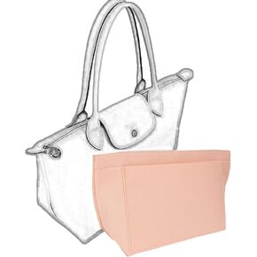 Felt Purse Organizer，Insert Handbag Organizer Generic Compatible with Longchamp, with 8 Divider Pocket & Zipper Inner Bag (Beige, Small)
