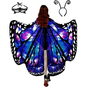 Halloween Costumes for Women Adult Butterfly Costumes Wing Cape Shawl 3Pcs （Starry Blue）
