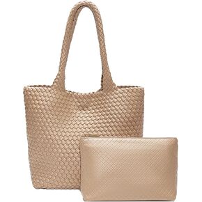 FOXLOVER Woven Tote Bag for Women Large Vegan Leather Top Handle Handbag purse Includes Inner Bag